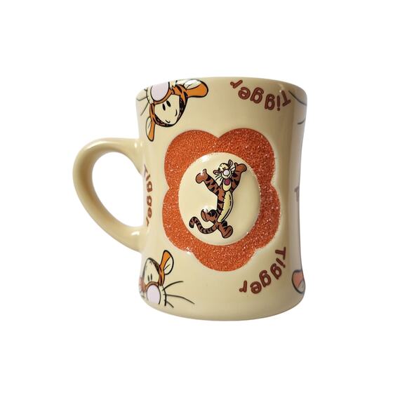 Disney Tigger Mug 3D Ceramic Coffee Cup Yellow Embossed Textured Flower Tiger - Picture 1 of 6